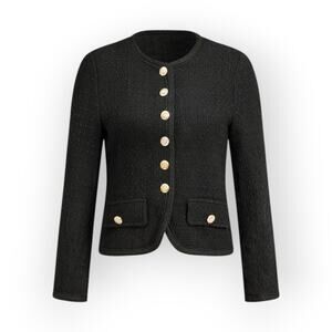 Black Tweed Blazer Jacket — Gold Button Detail (NWT) - XL